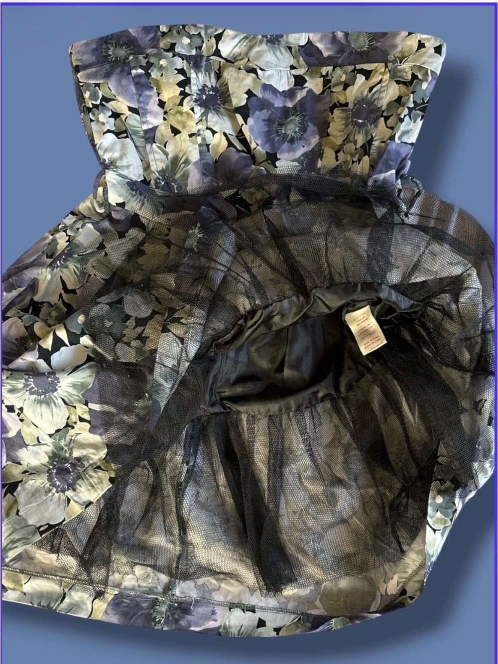 Papaya Floral Strapless Bubble Dress Size S Dark Purple Moody Floral Mini Y2K - Picture 6 of 9